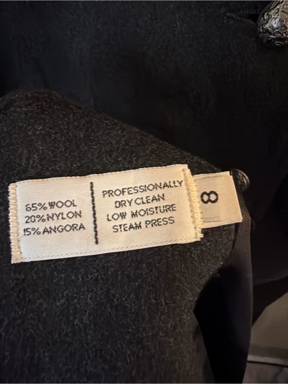 Anne Klein II Black Wool Angora Long Military Coat Double Breasted Size 8 - Picture 4 of 9